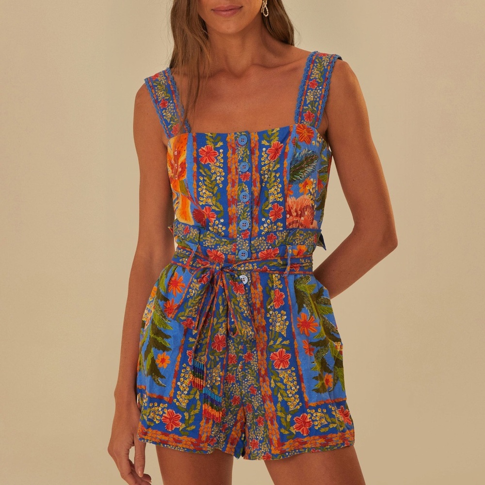 FARM Rio Stitched Garden Blue Romper